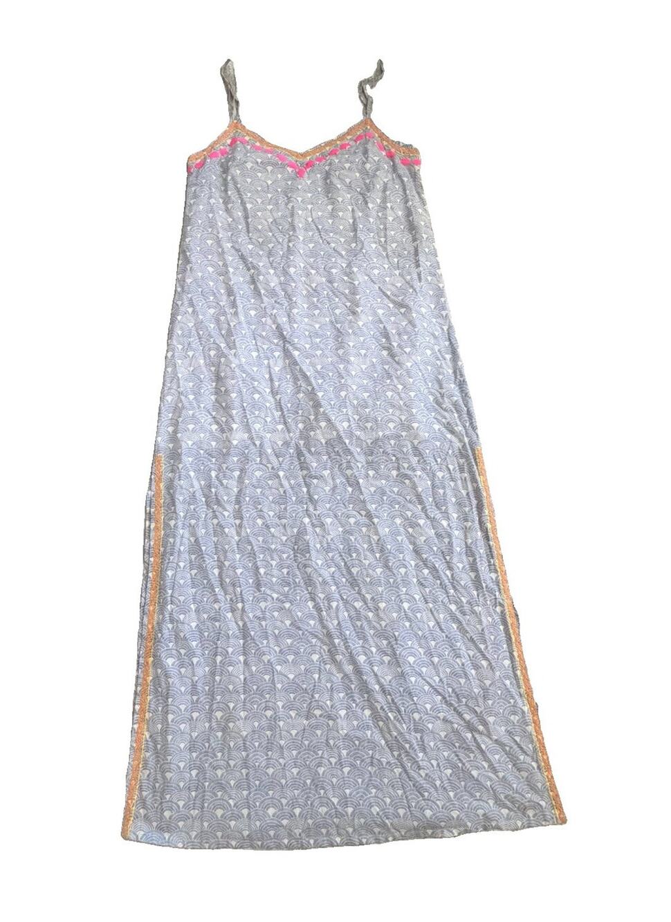 Tori Richard Blue Coastal Embroidered Womens Lined Cover Up Dress M 100% Cotton